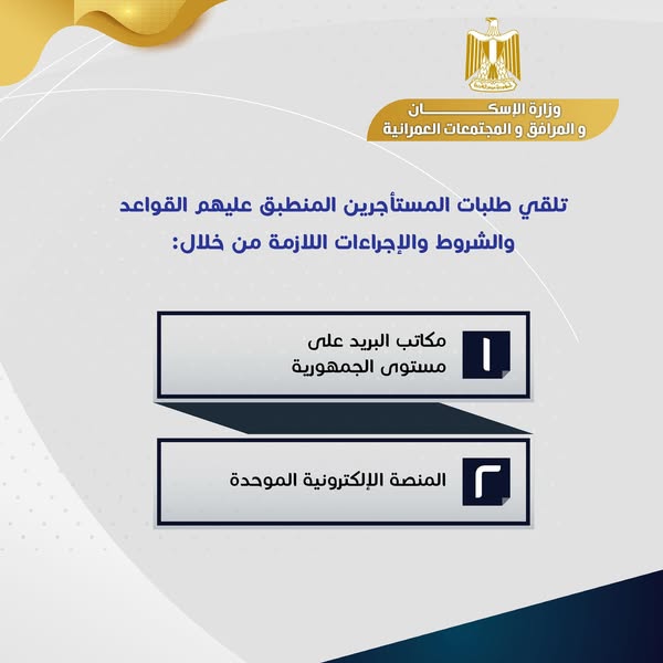 “الإسكان” تحدد آلية تلقي طلبات مستأجري “الإيجار القديم” للوحدات البديلة بدءًا من أكتوبر لمدة 3 أشهر
