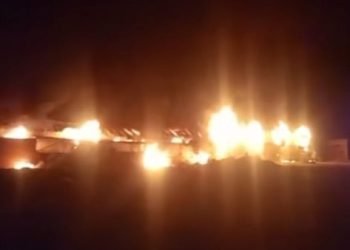 حريق هائل بمصنع أحذية في المرج