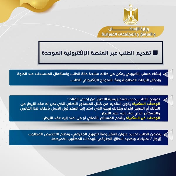 “الإسكان” تحدد آلية تلقي طلبات مستأجري “الإيجار القديم” للوحدات البديلة بدءًا من أكتوبر لمدة 3 أشهر