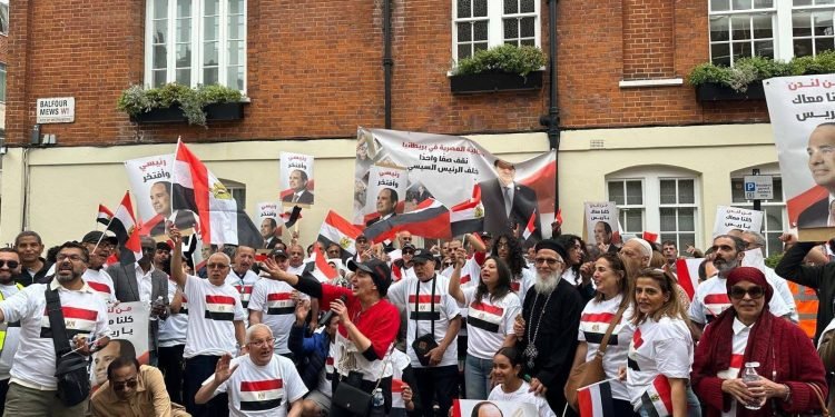 الجالية المصرية في لندن تنظم وقفة دعم للدولة ضد تحركات الإخوان