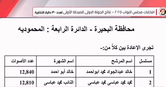 الوطنية للانتخابات تعلن نتيجة انتخابات الدوائر الملغاة في الأقصر وأسوان والبحيرة والإسكندرية