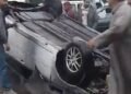 انقلاب سيارة ملاكي بمحور حسب الله الكفراوي في المعادي بسبب سوء الطقس