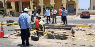 هبوط أرضي بطريق الكورنيش في الغردقة