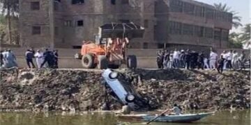 مصرع 7 أشخاص إثر انقلاب سيارة ملاكى فى ترعة المريوطية بالبدرشين
